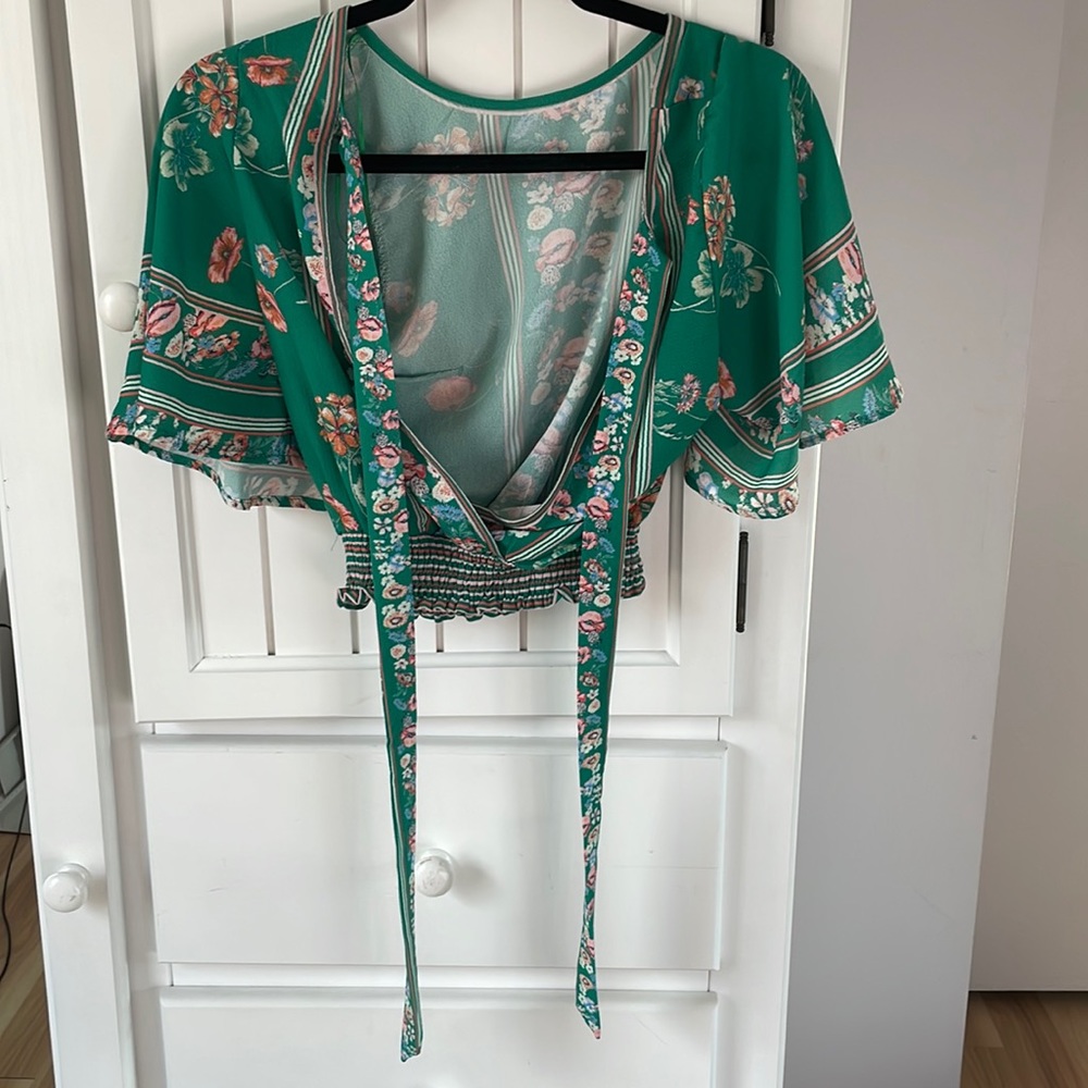 Jealous Tomato Green Floral Womens Wrap-Around